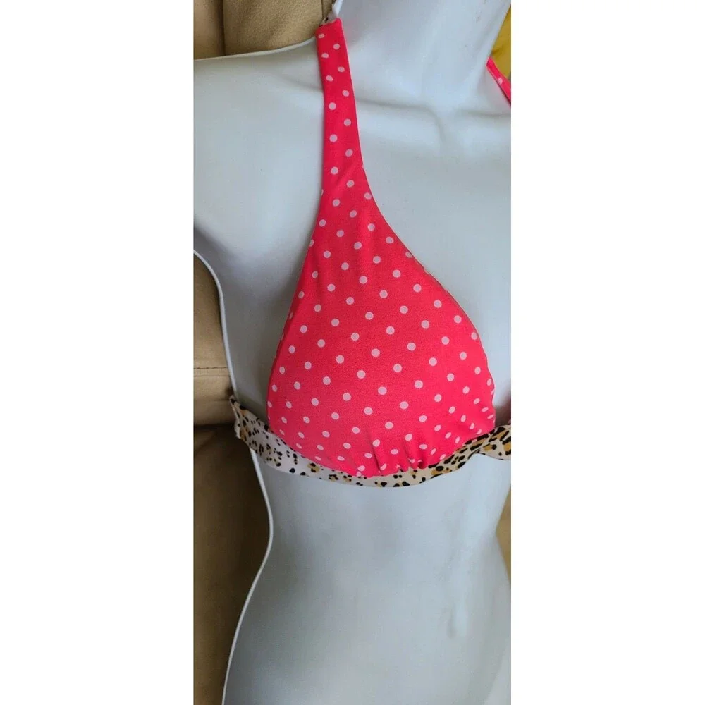Victoria's Secret Triangle Halter Padded Swim Bikini Top Pink Polka Dot Sz S